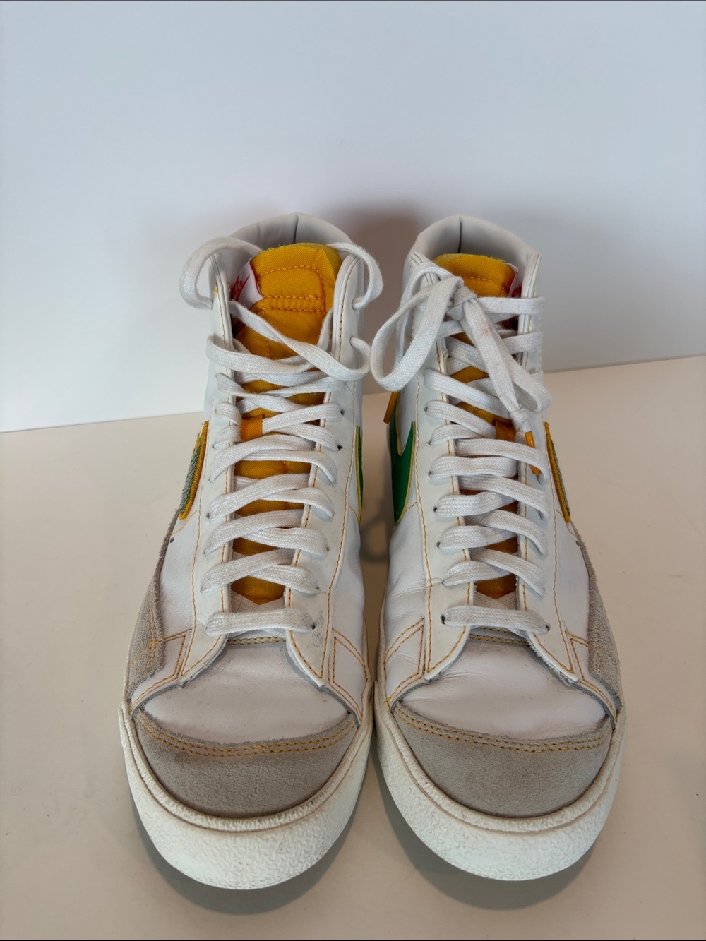 Nike Blazer Mid 77 Raygun High-Top Sneakers with Green & Gold Swoosh Size 10.5